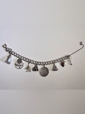 Monet Vintage Silver Charm Bracelet Mechanical Piano and Sterling Silver Charms